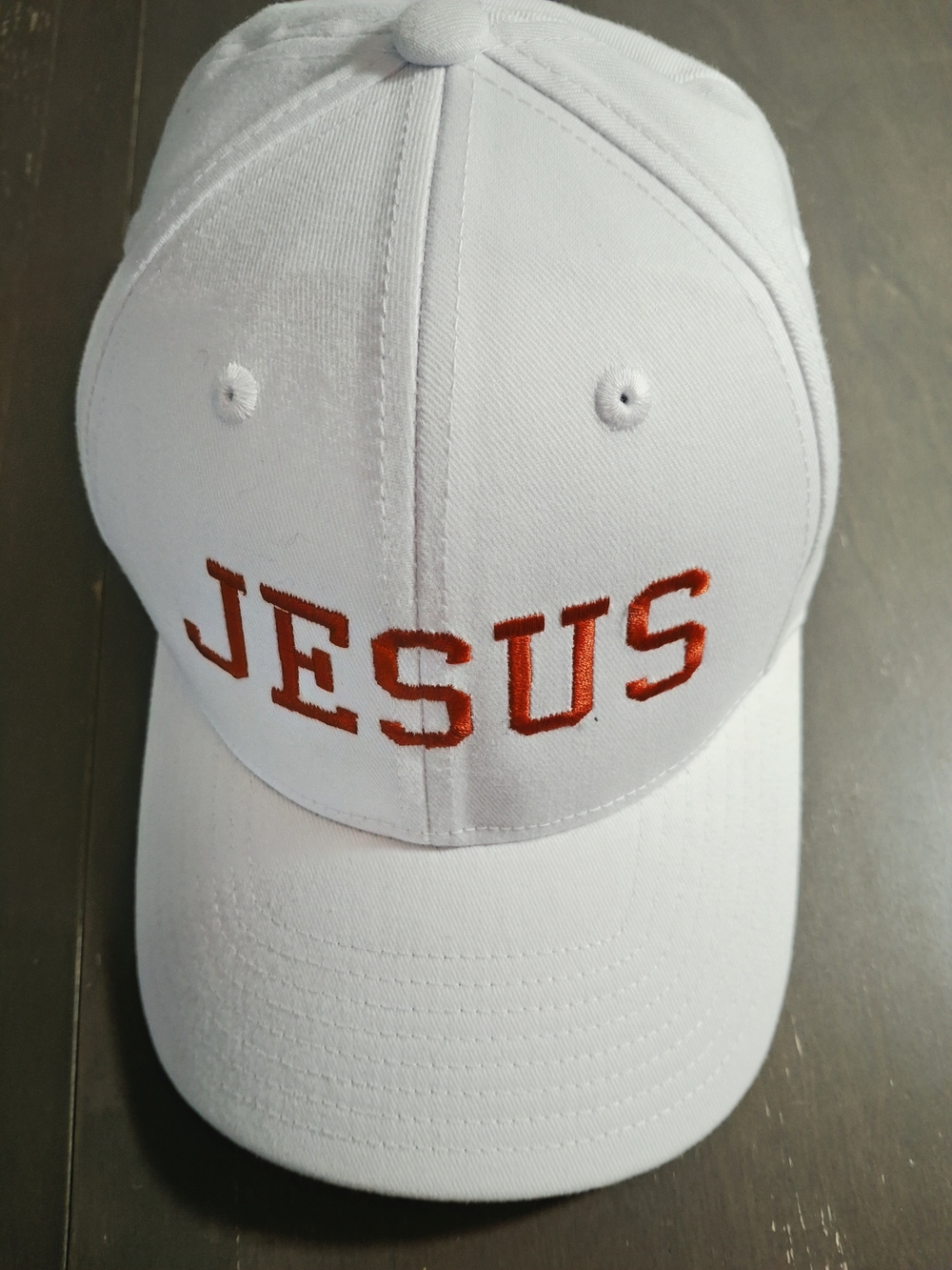 White Baseball Cap with Red "JESUS" Embroidery. NWOT. Unisex. S/M. Crown By Lids